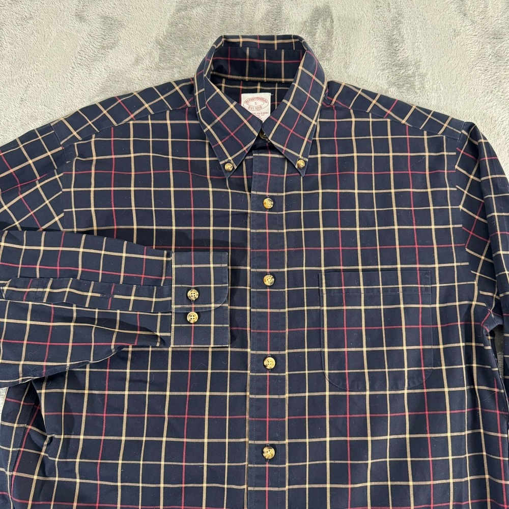 Brooks Brothers Shirt Men Small Plaid Cotton Button Down Non-Iron Long Sleeve